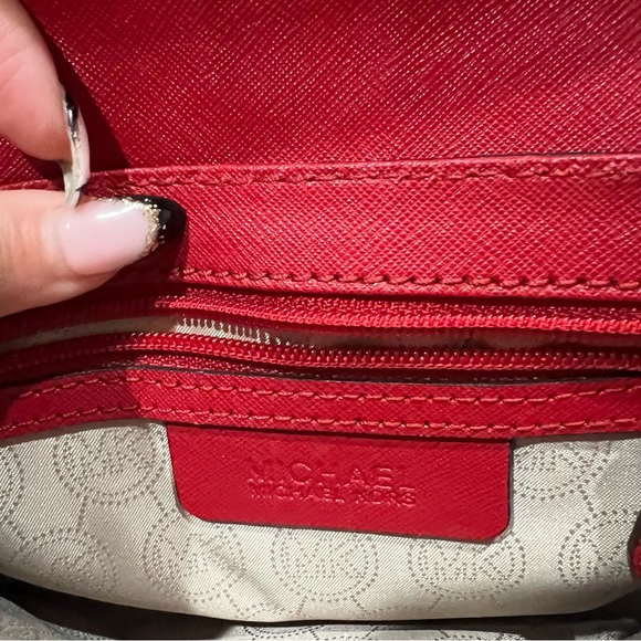 Michael Kors Red Leather Messenger Purse - Picture 14 of 14